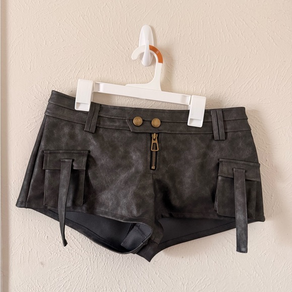 Edikted Washed Faux Leather Micro Cargo Shorts - Picture 2 of 4
